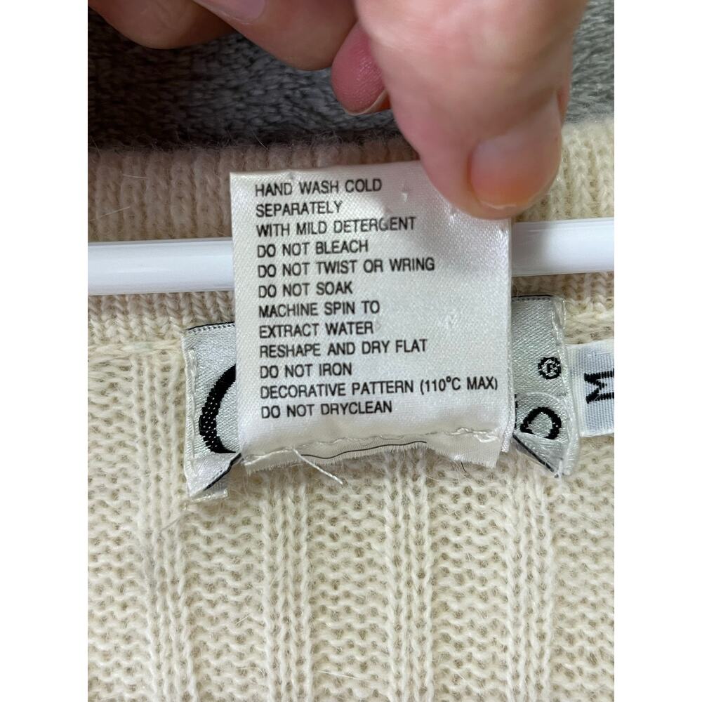 Vintage Ivory Lambswool Angora Beaded Ribbed Knit Sweater Skirt Set Quiet Luxury - Picture 7 of 13